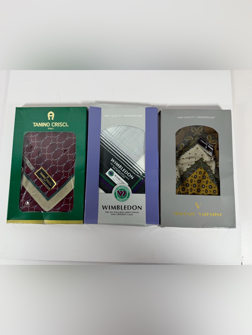 Tanino Crisci Wimbledon Vincenzo Valentino Cotton Handkerchief Lot of 3